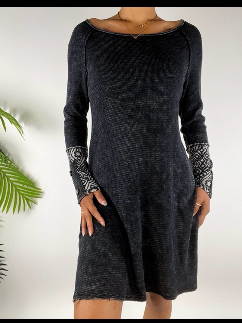 Able Vintage Charcoal Distressed Fairy Grunge Hippie Long Sleeve Bohemian Mini S